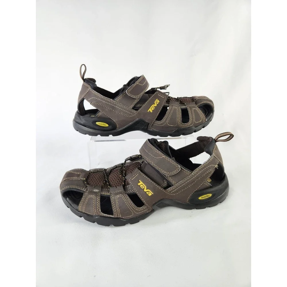 TEVA Men's Size 12 FOREBAY Brown Leather Fishing Water Hiking Sandals Shoes